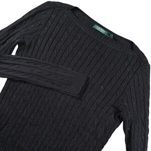 VTG Lauren Ralph Lauren Women S Black Cable Knit Boat Neck Sweater Preppy Classy